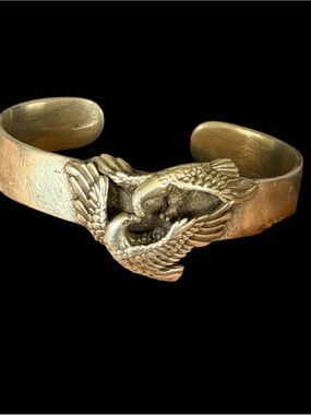 Solid Sterling Hand Cast Cuff Bracelet With Dancing Eagles 7”  1oz Unique